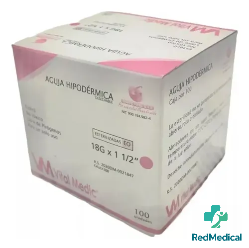 AGUJA HIPODERMICA ESTERIL 18G X1" 1/2